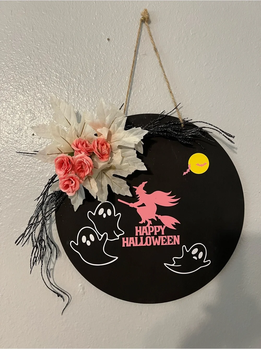 Halloween Wall Hanging Sign with Pink Accents